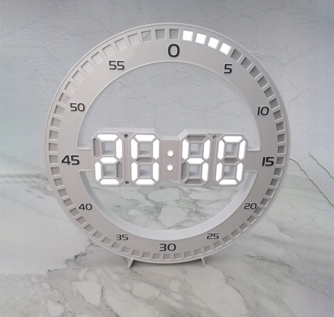 Zegar led okrągły 3d biały