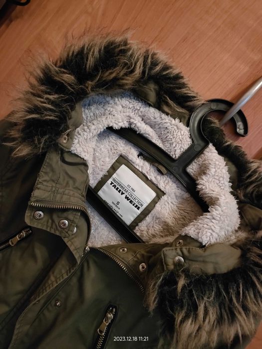 Taelly Weily_Kurtka zima_Parka/ Midi_Kaptur_Zieleń/ Khaki_S/ M_Okazja