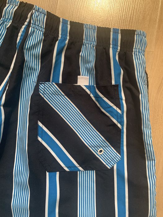 Krótkie czarne spodenki do pływania kąpielówki paski retro vintage XL