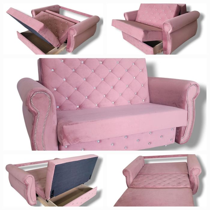 Kanapa rozkładana Amerkanska SOfa Chesterfield kryształ z pojemnikiem