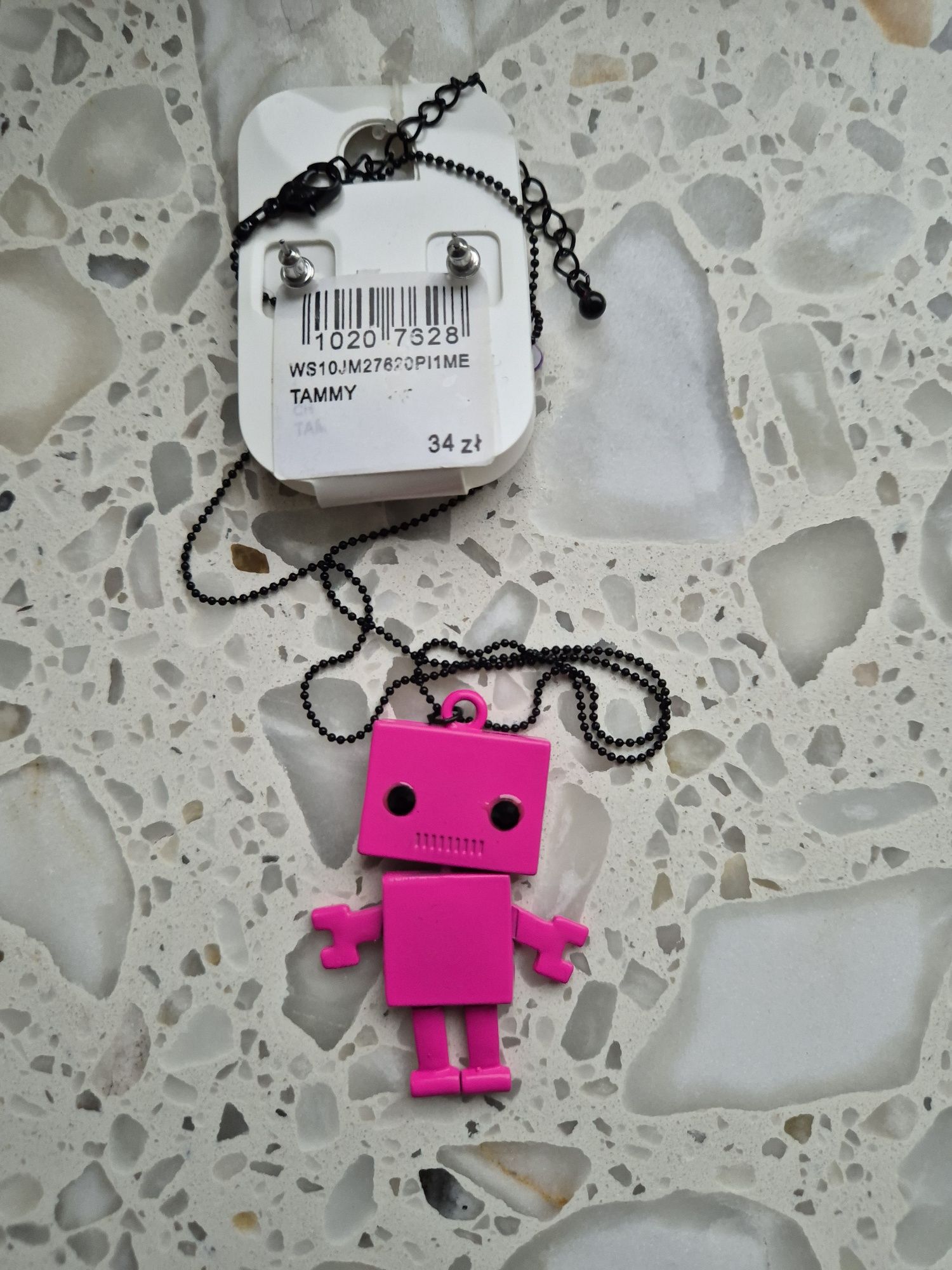 Zawieszka łancuszek + kolczyki dla dziewczynki robot