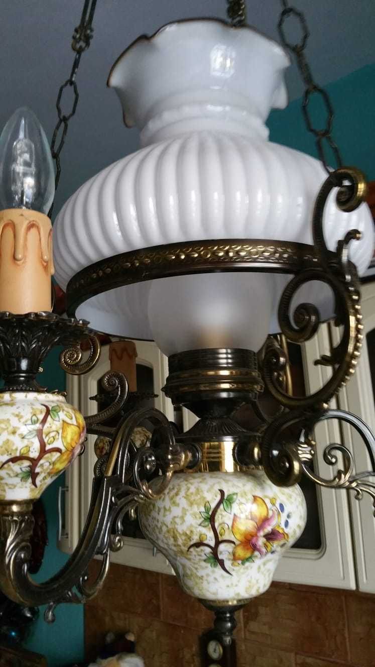 Lampa sufitowa mosiężna - porcelanowa