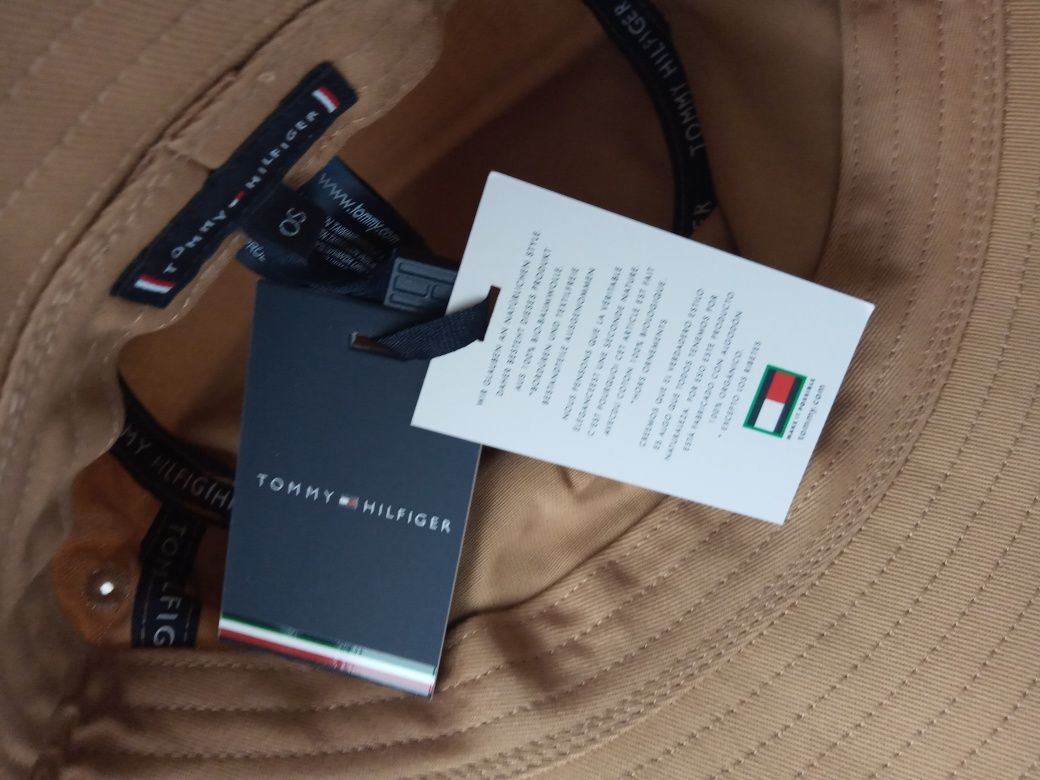 Nowy oryginalny kapelusz bucket hat beżowy logo Hilfiger