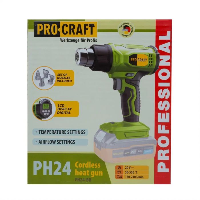 Фен строительный аккумуляторный Procraft PH24 500°С(без АКБ и ЗУ)