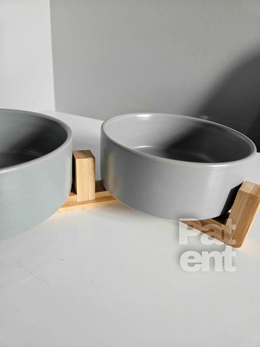 Miski ceramiczne dla psa kota zestaw 2 sztuki x 400 ml szare