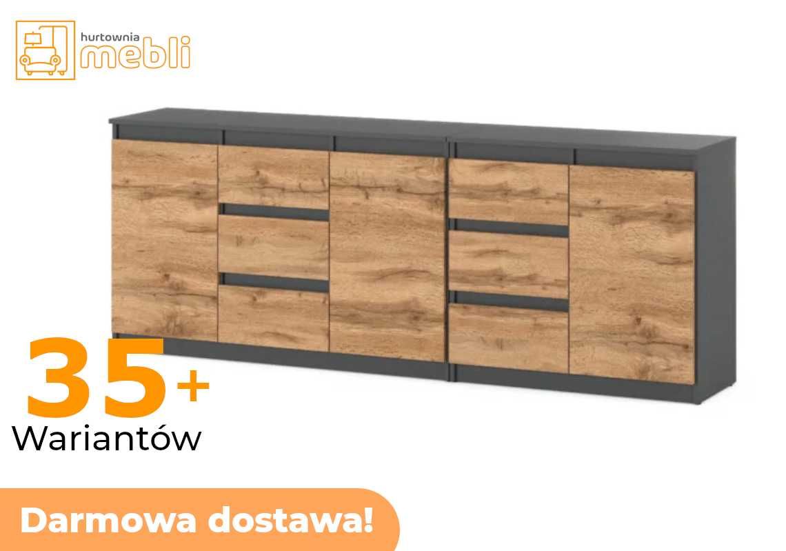 Komoda Best Agnes Loft Szary Mat Dąb Wotan 200cm z Szufladami 3D/6SZ