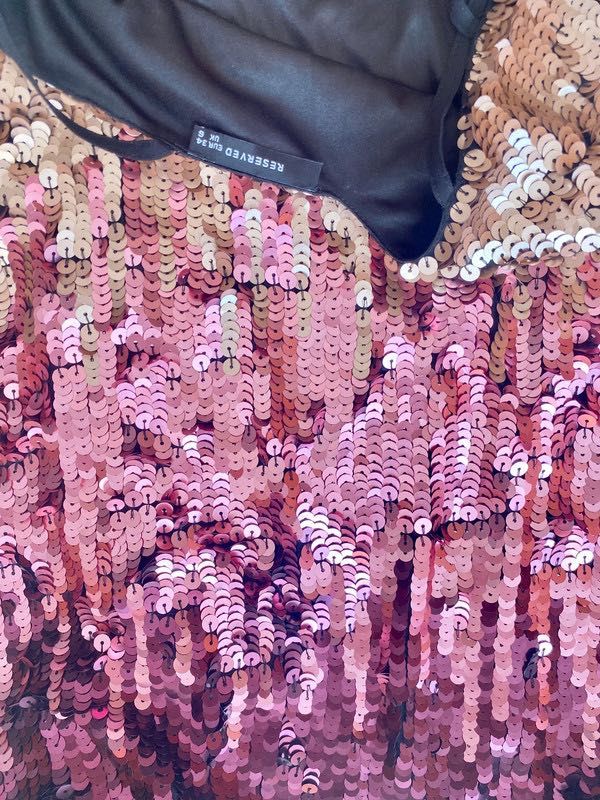 Na wesele/festiwal różowa cekinowa sukienka MINI ombre/glamour