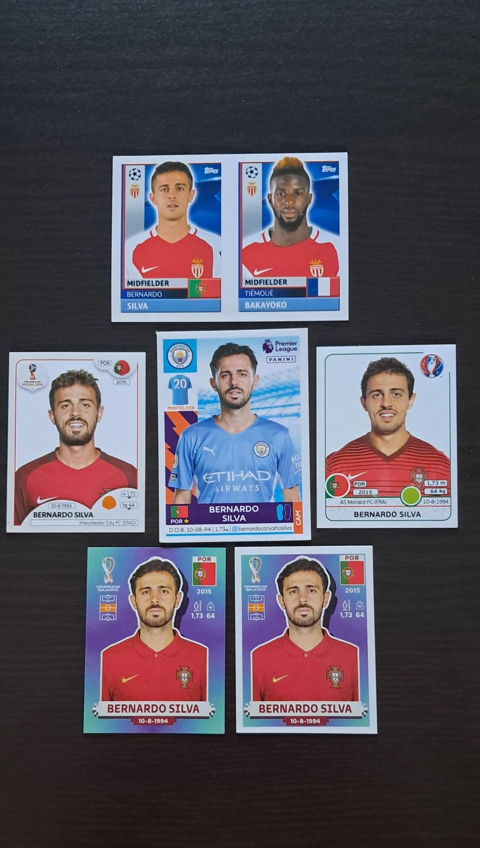 6 cromos Futebol de Bernardo Silva da Panini