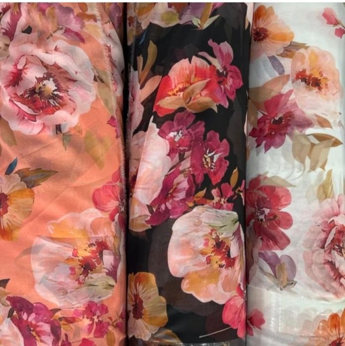 Тканина шифон принт квіти, горох -  160грн