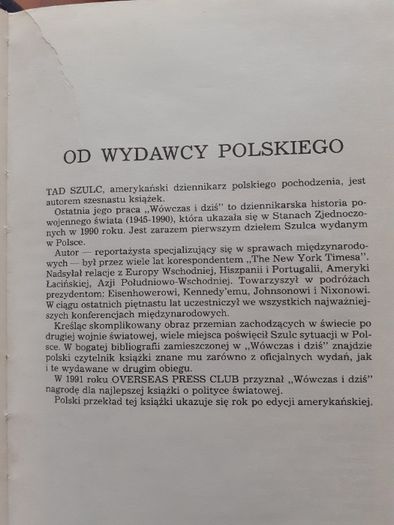 Tad Szulc „Wówczas i dziś", historia współczesna, XX wiek