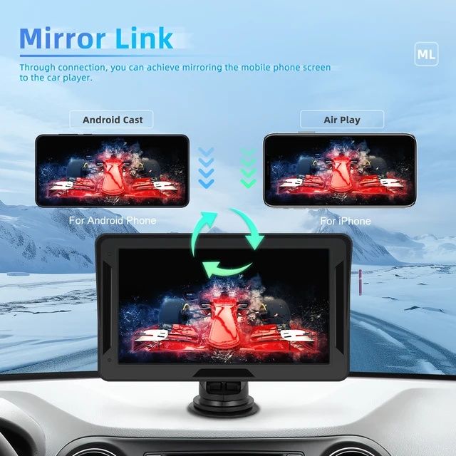 Monitor portátil Carplay e Android Auto wireless 7 polegadas FM BT