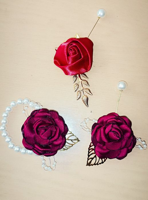 Butonierki ślubne + ozdoba do włosów