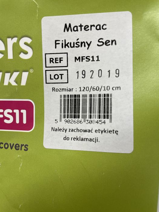 Materac dzieciecy Fiki Miki 120/60/10 cm