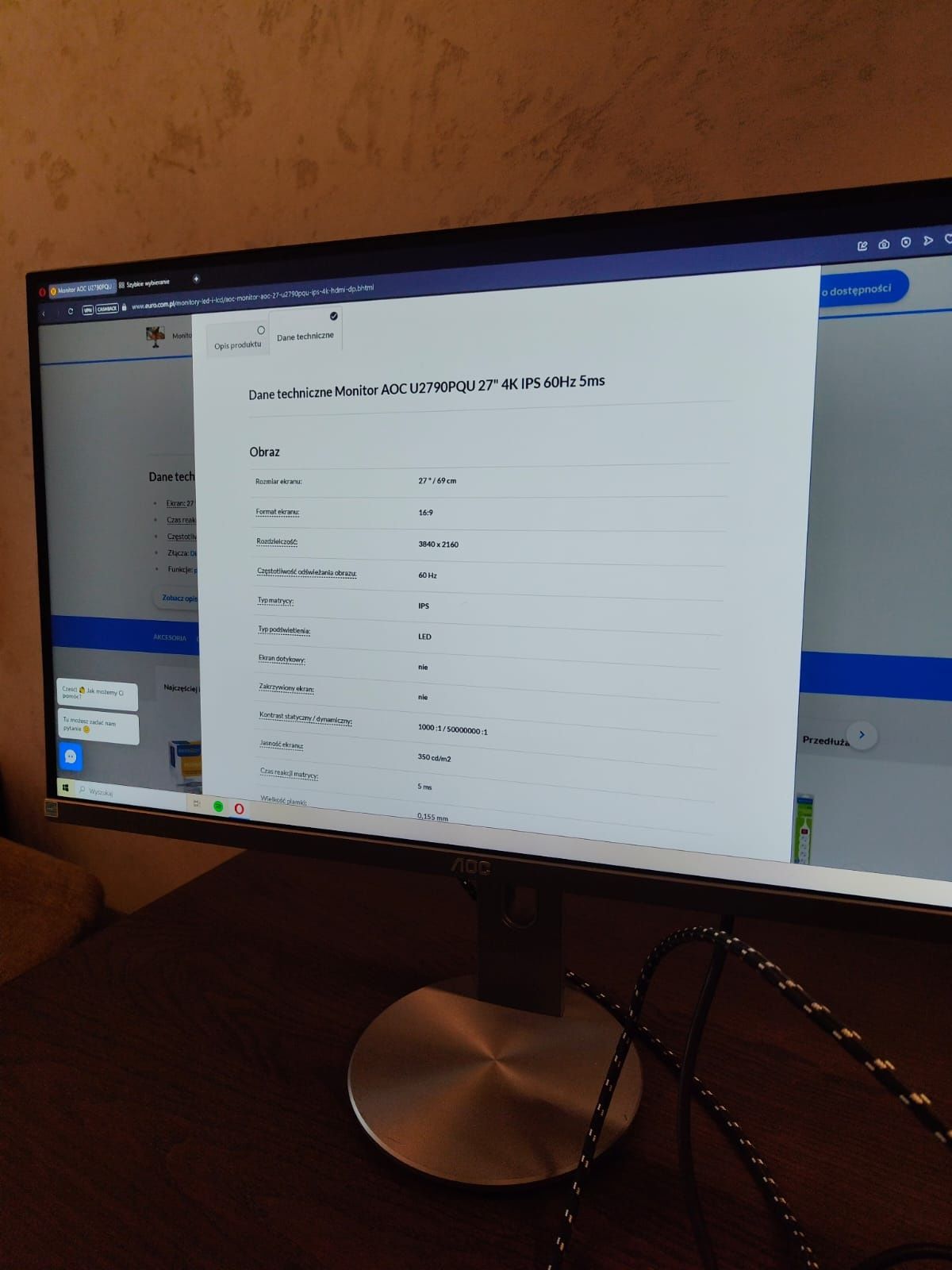 Monitor AOC U2790PQU 27" 4K IPS — idealny stan!