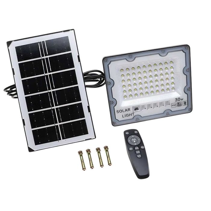 Lampa Solarna LED 30W z Panelem na Kablu i Pilotem | 2500LM