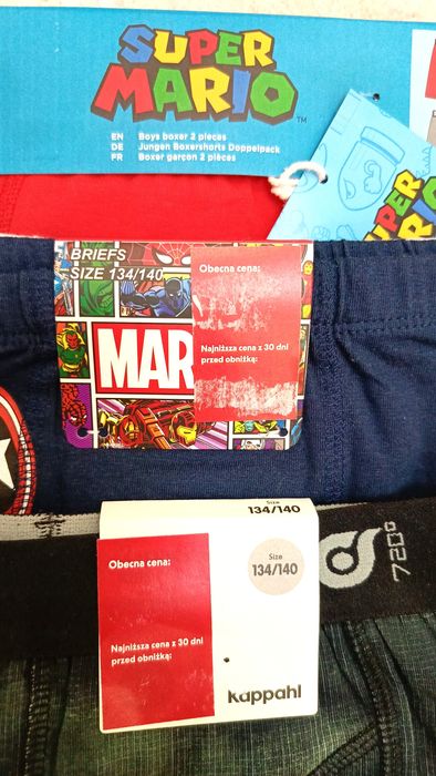 Bokserki majtki (7szt.) KAPPAHL, MARVEL, SUPER MARIO r.134/140 (NOWE)