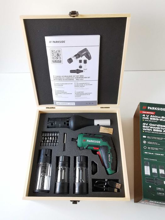 Aku Wkrętarka PARKSIDE PAS 4 D7+solniczka+dmuchawa doGRILLA 5w1 Gwar3L