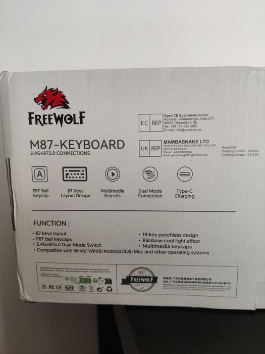 Klawiatura Gamingowa M87 Dual Mode podświetlana BT/2,4GHz USB typ C