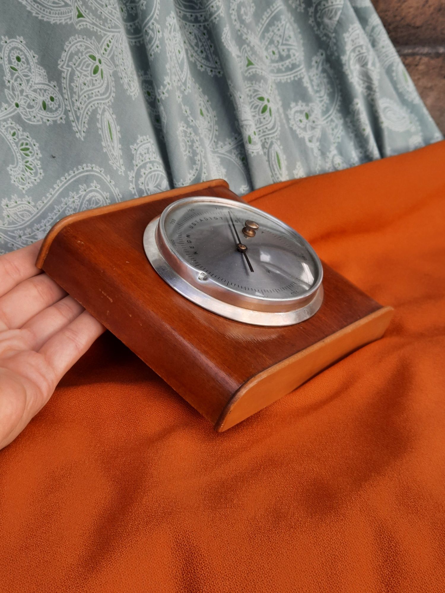Barometr vintage retro elegancja drewno srebrny retro