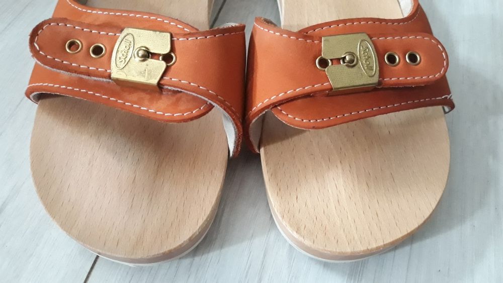 Ortopedycznie profilowane klapki drewniaki Scholl długość wkładki 25