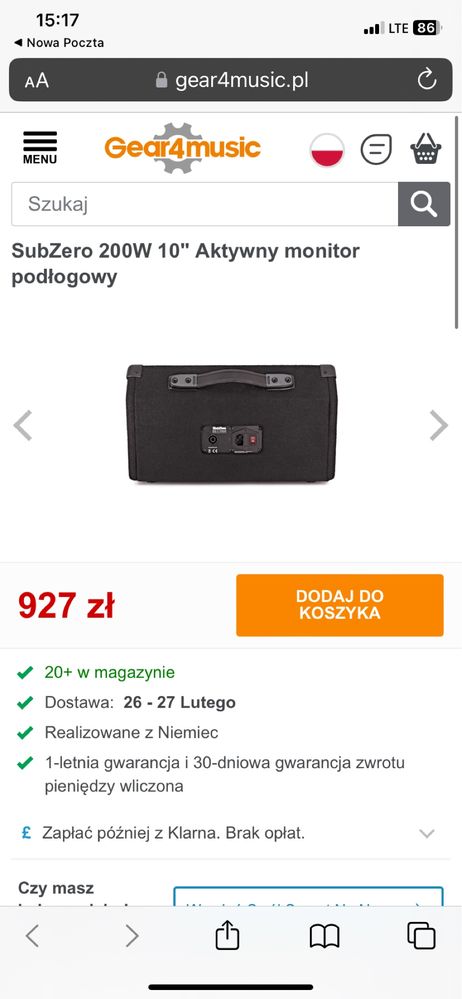 Monitor podłogowy odsłuch Sub Zero