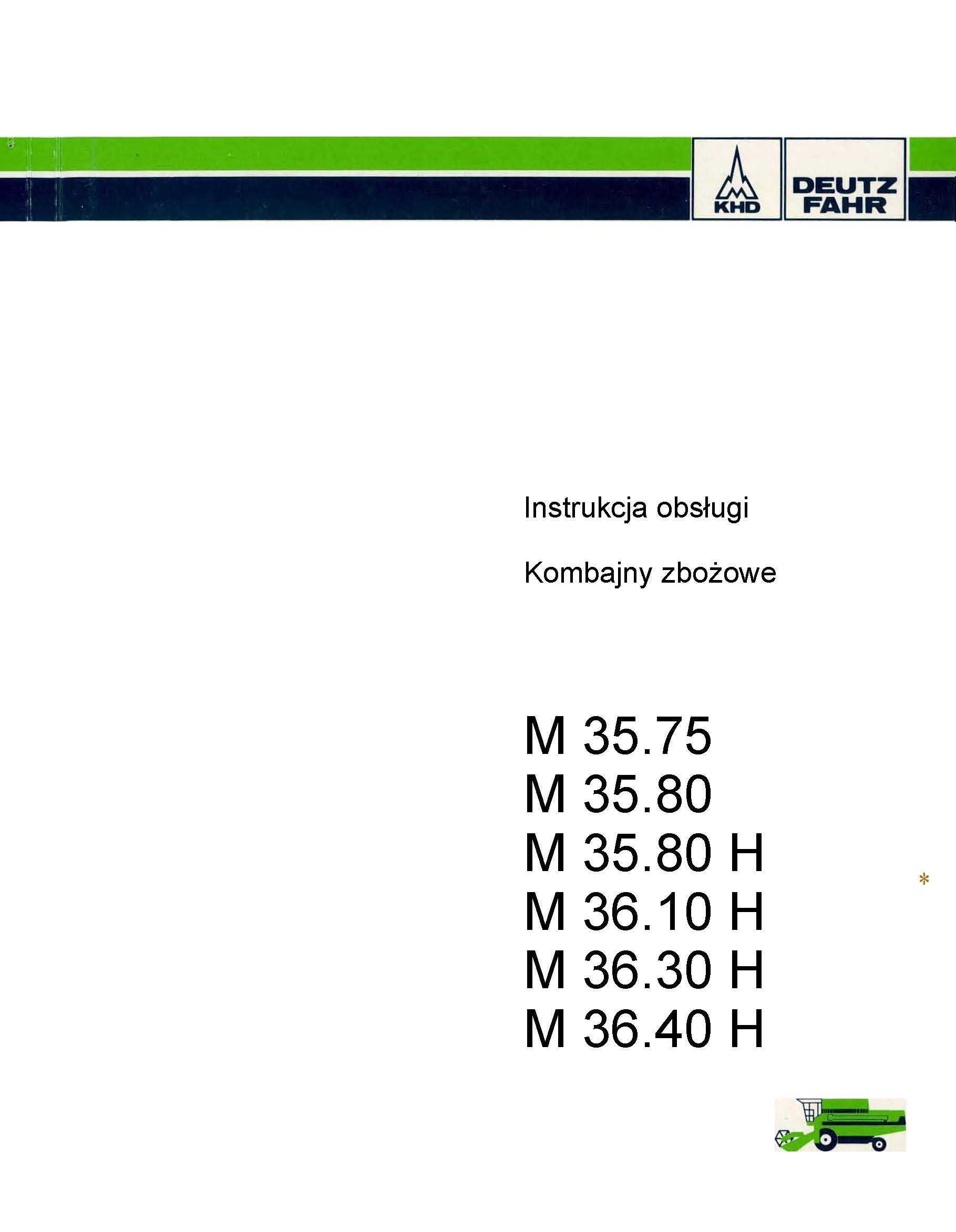 Deutz Fahr M36.40 H Instrukcja obsługi kombajn   M 36.40H