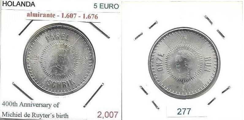 Holanda - - - 5 Euros - 2007 - - - Michiel Ruyter - - - Moeda de Prata