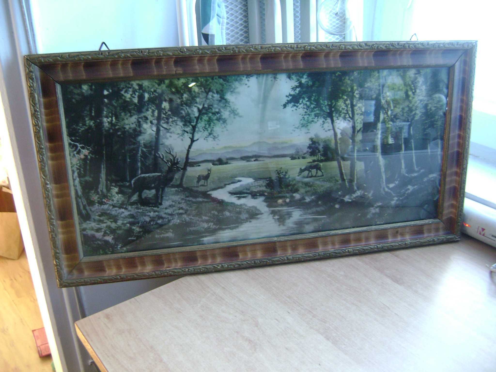 Starocie z PRL Myślistwo Oleodruk przedwojenny? 79cm x40 cm do rozpozn