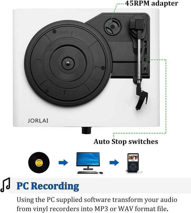 Gira discos portátil com bluetooth RCA e Aux