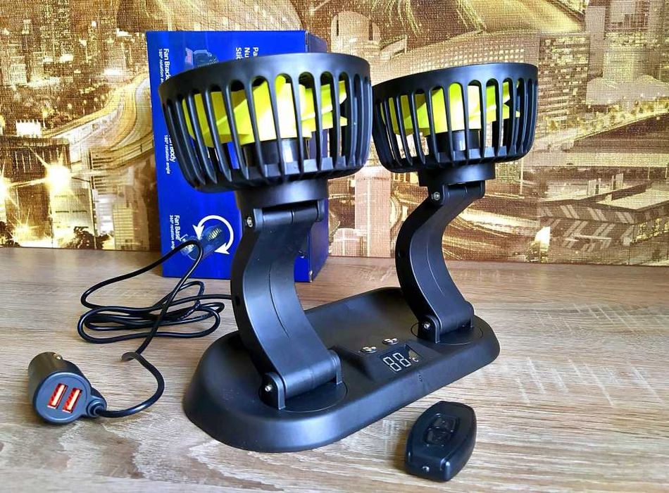 Вентилятор подвійний в салон авто кабіну вантажівки 12v 24v з пультом