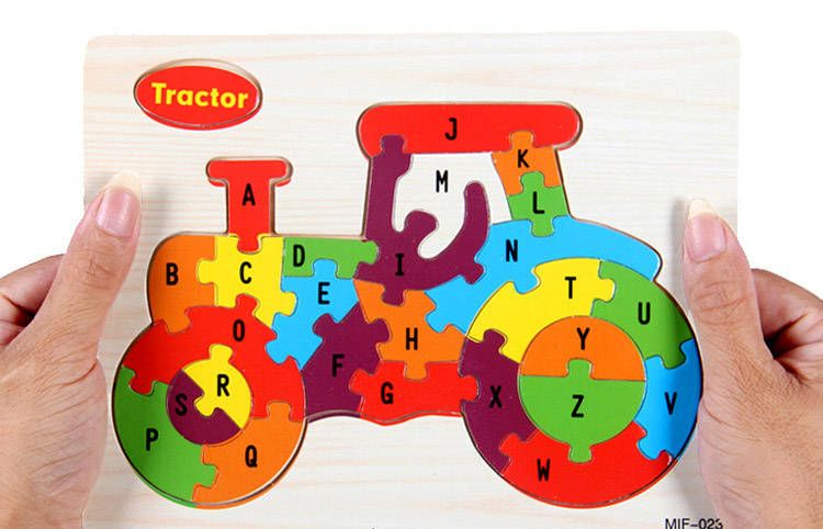 Traktor Puzzle Klocki Drewniane Dla Dzieci Literki