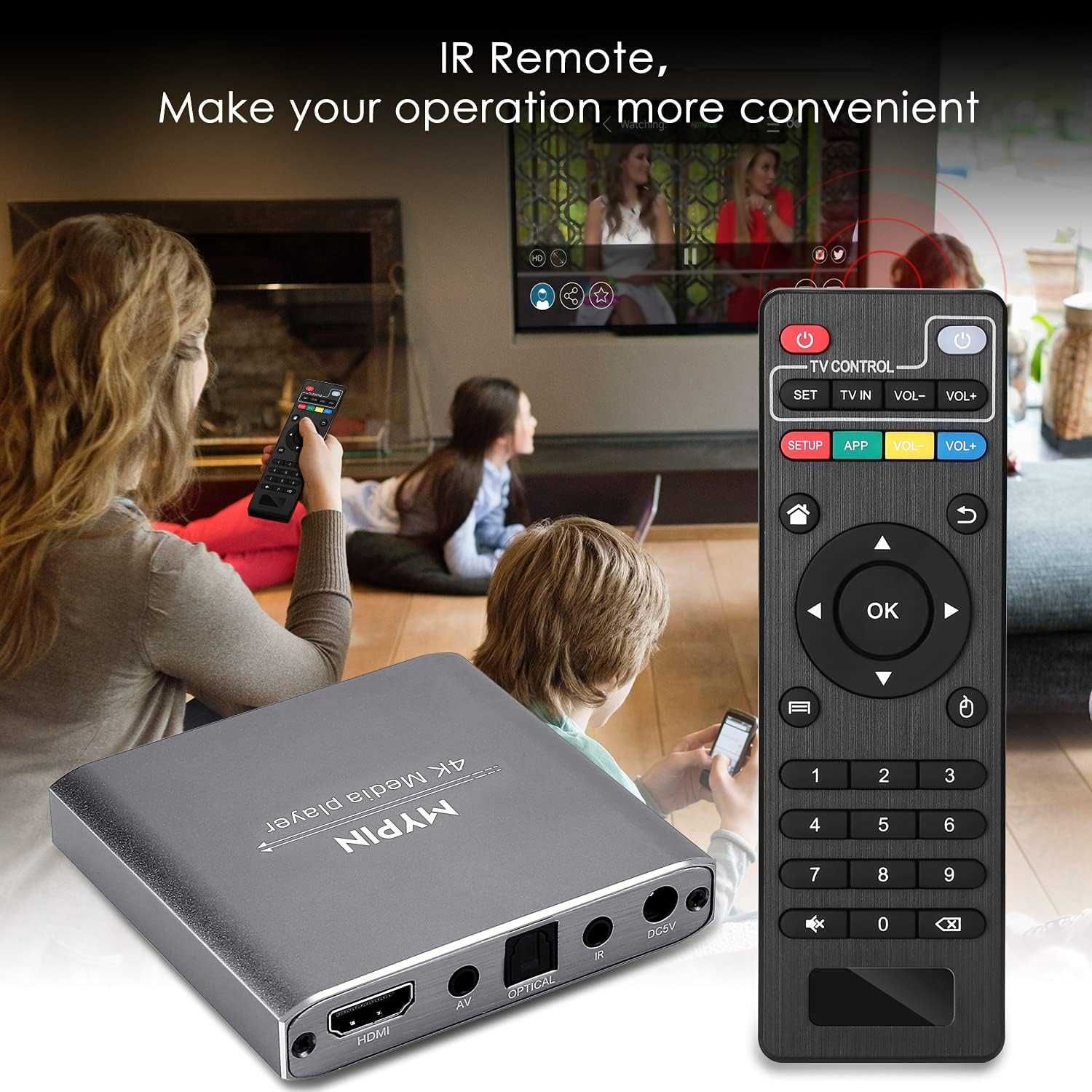 Odtwarzacz multimedialny MYPIN HDMI 4K MKV AVI USB PILOT