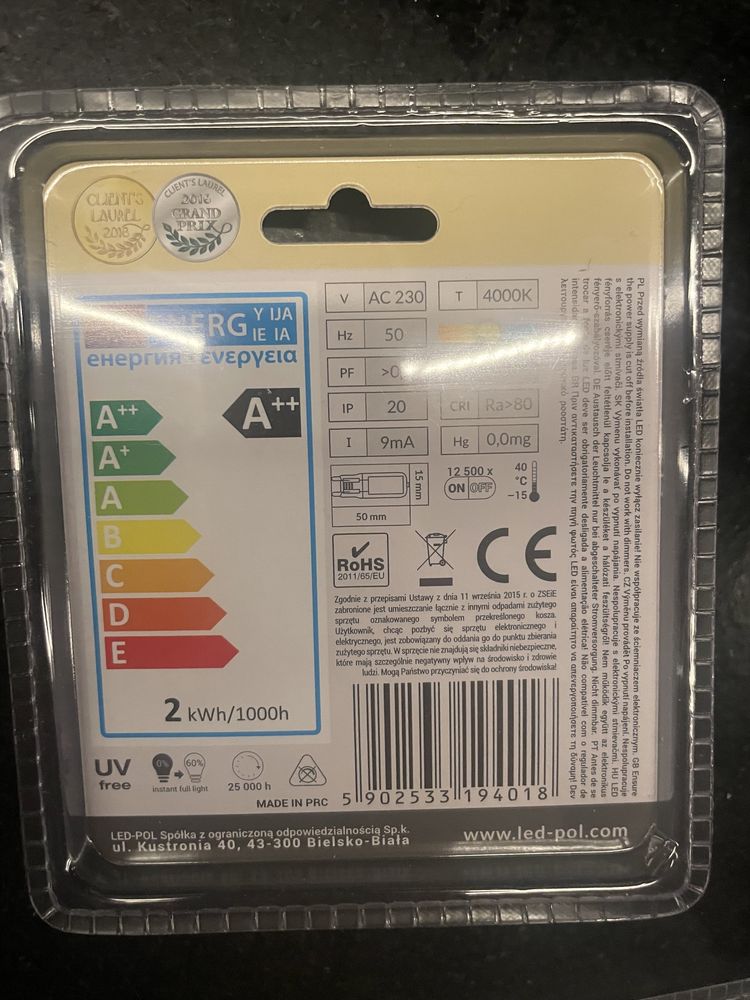 5 nowych żarówek led pol, 200 lm, 2W, 21W, G9, 4000 k, Oro picco