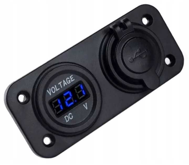Panel 2w1 Ładowarka 12V 2x USB 5V Woltomierz * Wejherowo