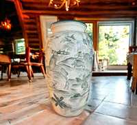 Gigantyczny przedwojenny wazon Villeroy Boch Mettlach motyw myśliwski
