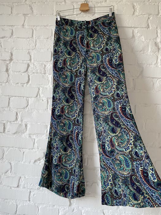 Wzorzyste kolorowe spodnie dzwony Zara hippie boho