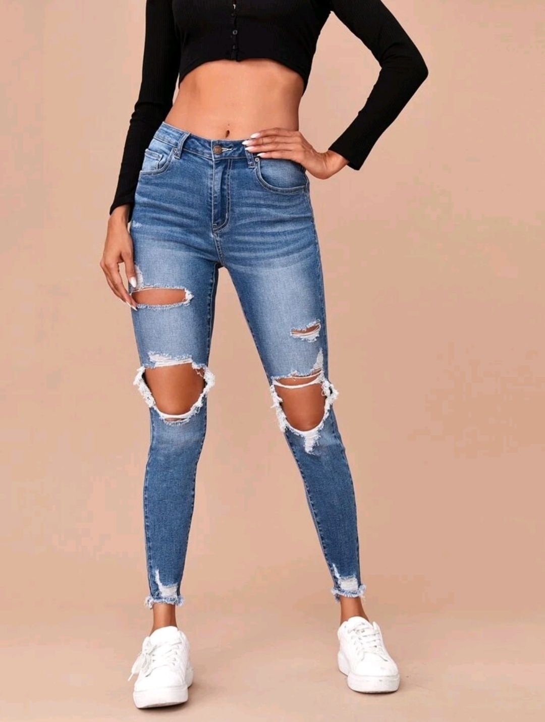 SHEIN elastyczne spodnie jeans dziury przetarcia M nowe