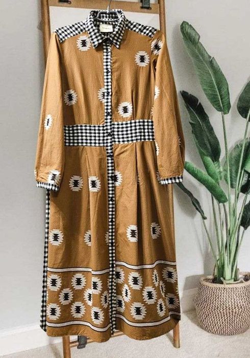 Платье вышиванка миди из хлопка с поясом и карманами Dixie р. S/М