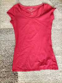 Czerwono-malinowy t-shirt H&M rozmiar S