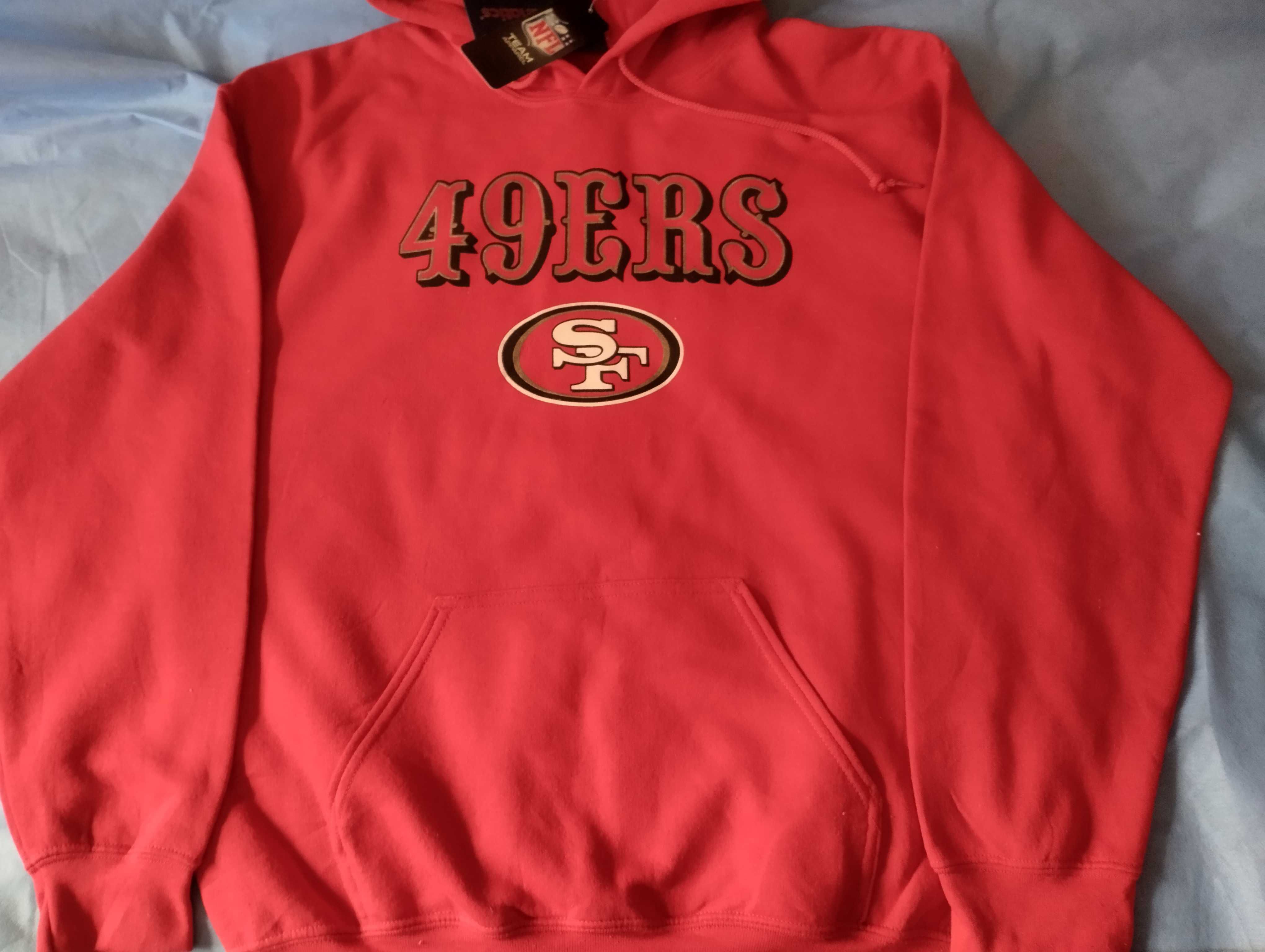 Nowa ciepła czerwona bluza z kapturem NFL San Francisco Stan Nowy L