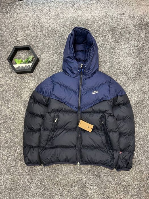 Чоловічий зимовий пуховик найк  nike storm fit синій та бежевий