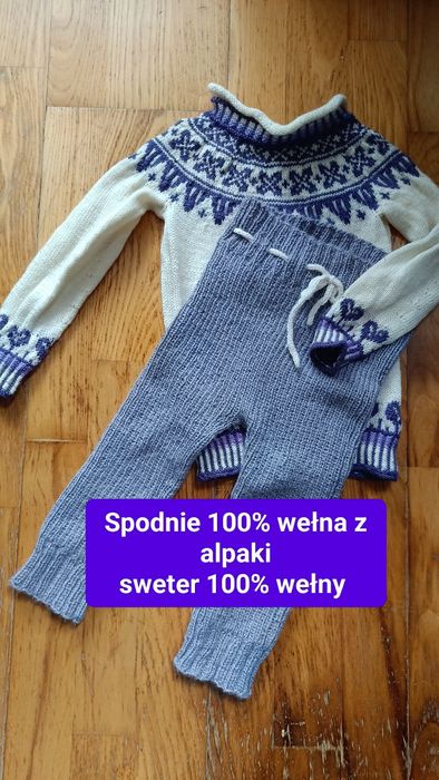 Sweter ręcznie robiony na drutach z wełny wełniany 86 92 wool handmade