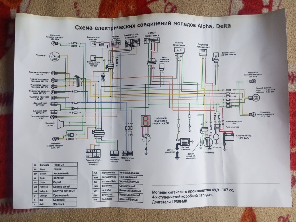 Схема електрических соединений мопедов Alpha, Delta