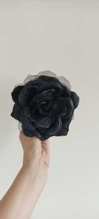 Nowa czarna broszka gumka spinka kwiat róża 3w1