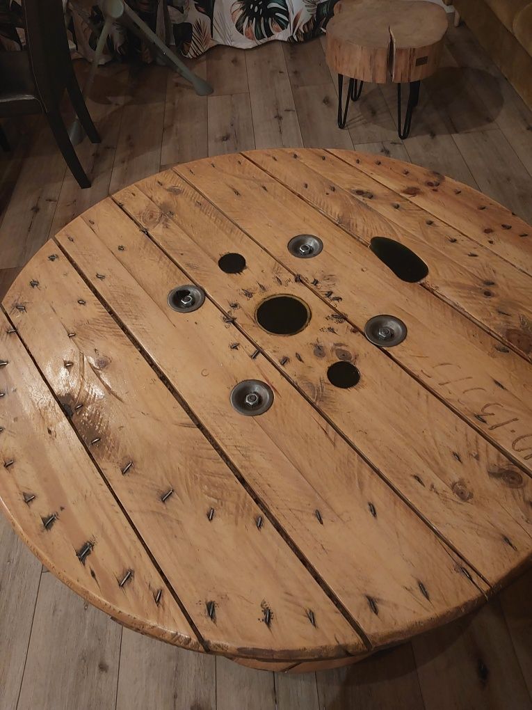 Stół stolik po szpuli, drewniany