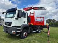 MAN TGA 18.320 4x4 napęd na wał, HDS FASSI F195 z 2017 roku, ,kabina 3 osobowa, wywrotka dwustronna z hydroburtą , samochód do energetyki , stojak na słupy , uchwyty na pace do kabli , mały przebieg , dzwig, żuraw FASSI , budowlanka, układanie kostki, ene