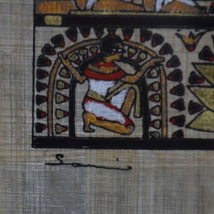 Quadro Egípcio pintado sobre Papiro, emoldurado com vidro duplo