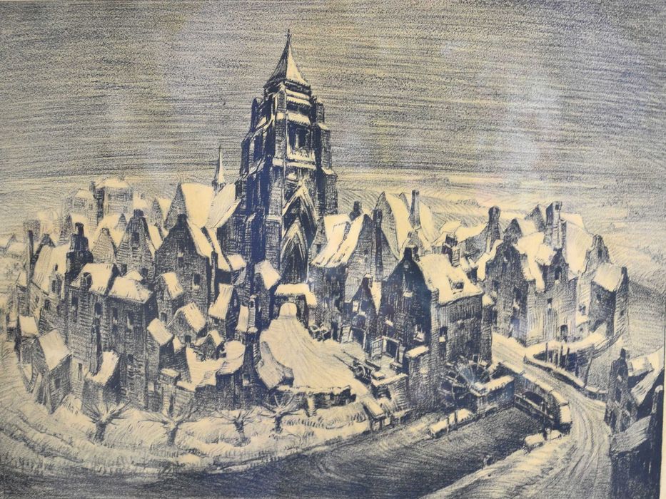 Rycina "Sneeuw" Edmond van Dooren Belgia lata 20te rama 60/47cm