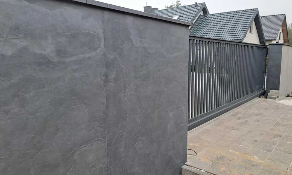 Fornir kamienny Black Slate, kamień w rolce, ściana, elewacja, kominek