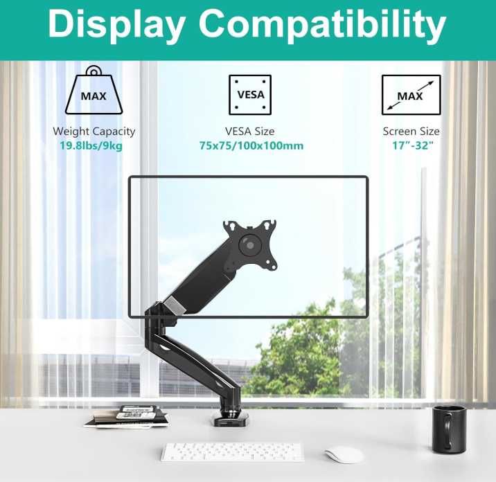 WALI GSMP001 uchwyt na monitor do monitorów od 17-32", sprężyna gazowa